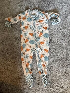 William and Ryan Kids White Footed One-Piece with Blue and Orange Print